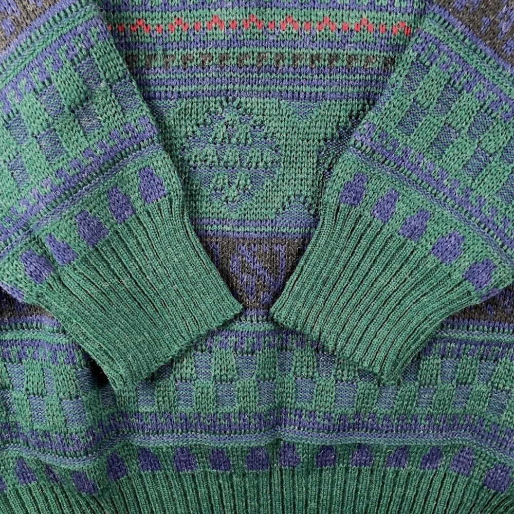 Claybrooke Vintage Mens Green Geometric Fair Isle Crewneck Sweater Size L Wool - Picture 4 of 9